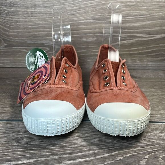 NWT Cienta Rust Canvas Big Girl Sz 3.5/EU 35 Slip On Elastic Cap Toe Sneakers - Picture 2 of 12